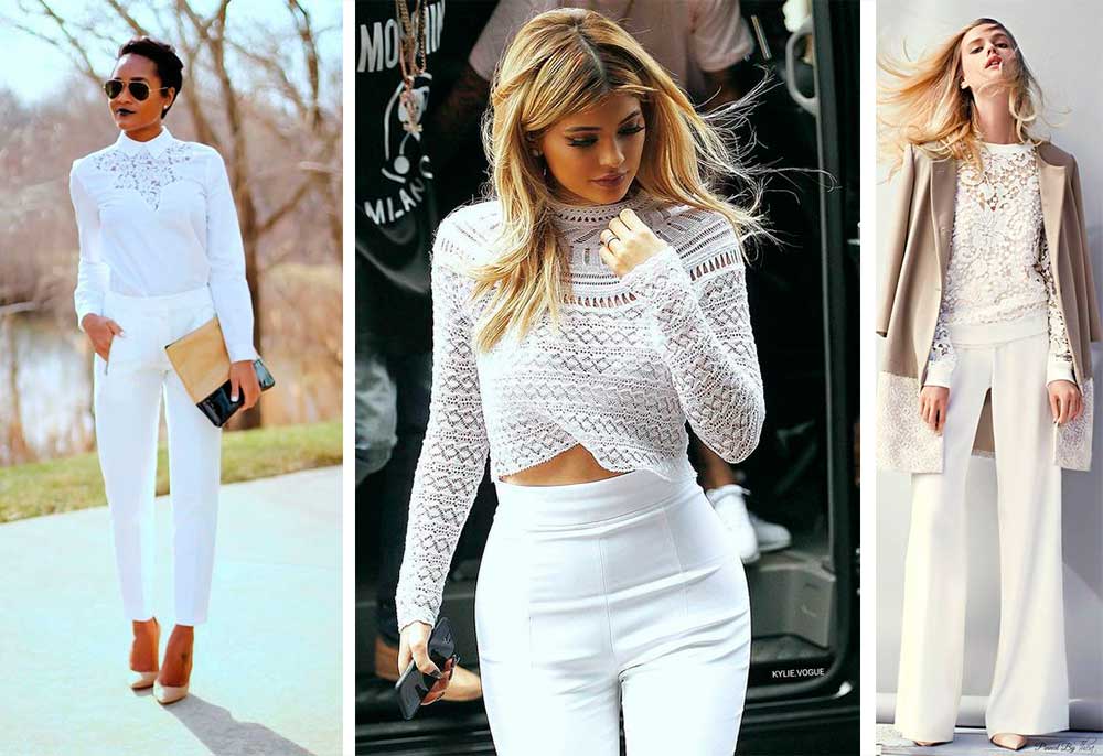 Άσπρο παντελόνι με δαντέλα